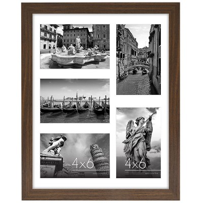 Americanflat 11x14 Collage Picture Frame in Walnut with Five 4x6 Picture Displays - Shatter Resistant Glass Horizontal and Vertical Formats for Wall