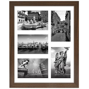 Americanflat 11x14 Collage Picture Frame in Walnut with Five 4x6 Picture Displays - Shatter Resistant Glass Horizontal and Vertical Formats for Wall - 1 of 4