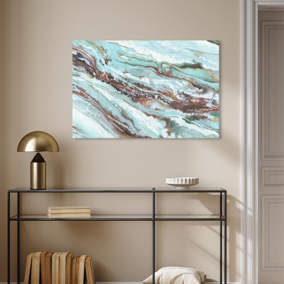 Mint Waves Blue and Brown Abstract Canvas Wall Art, 36" x 24"