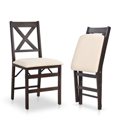Set of 2 Folding Upholstered Dining Chairs with Wooden Frame, Space-Saving Mid-Century Fabric Side Chairs for Kitchen or Small Room