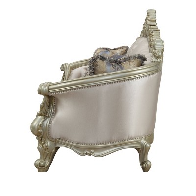 Elegant Antique White Floral Tufted Sofa with Nailhead Trim