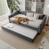 Twin Size Upholstered Daybed with Trundle and USB Charging Port, Plush Velvet Fabric Sofa Bed with Nailhead Trim, Wood Slat Support-- Frevyn - 3 of 4