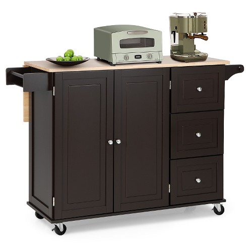 Costway Compact Kitchen Island Cart Rolling Service Trolley with Stainless Steel Top Basket