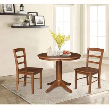 International Concepts International Concepts  36 inches  Round Top Pedestal Dining Table with 2 Madrid Ladderback Chairs - 3 Piece Dining Set