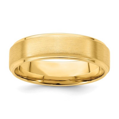Black Bow Jewelry 6mm 14K Yellow Gold Brushed Step Edge Comfort Fit Band