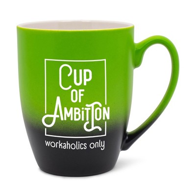 Elanze Designs Cup Of Ambition Workaholic Only Two Toned Ombre Matte Green and Black 12 ounce Ceramic Stoneware Coffee Cup Mug