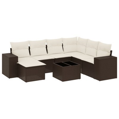 vidaXL 8 Piece Patio Sofa Set with Cushions - Brown and Cream With Table
