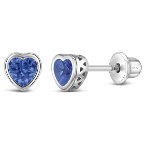 Girl's CZ Birthstone Heart Screw Back Sterling Silver Earrings - In Season Jewelry - 1 of 4
