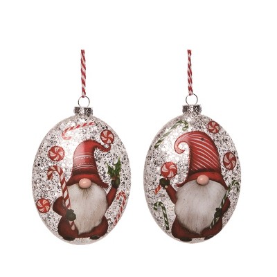 Transpac Glass Painted Gnome w/Nose Ornament Set of 2 Christmas Home Decorations