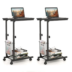 Tangkula Set of 2 C-shaped Sofa Side Table Height Adjustable Compact End Table w/ Wheels - 1 of 4