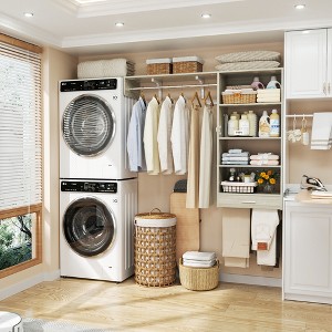 Aheaplus Laundry Room Closet System with Hanging Rods, Wall-Mounted Closet Organizer with Storage Shelves and Drawers - 1 of 4