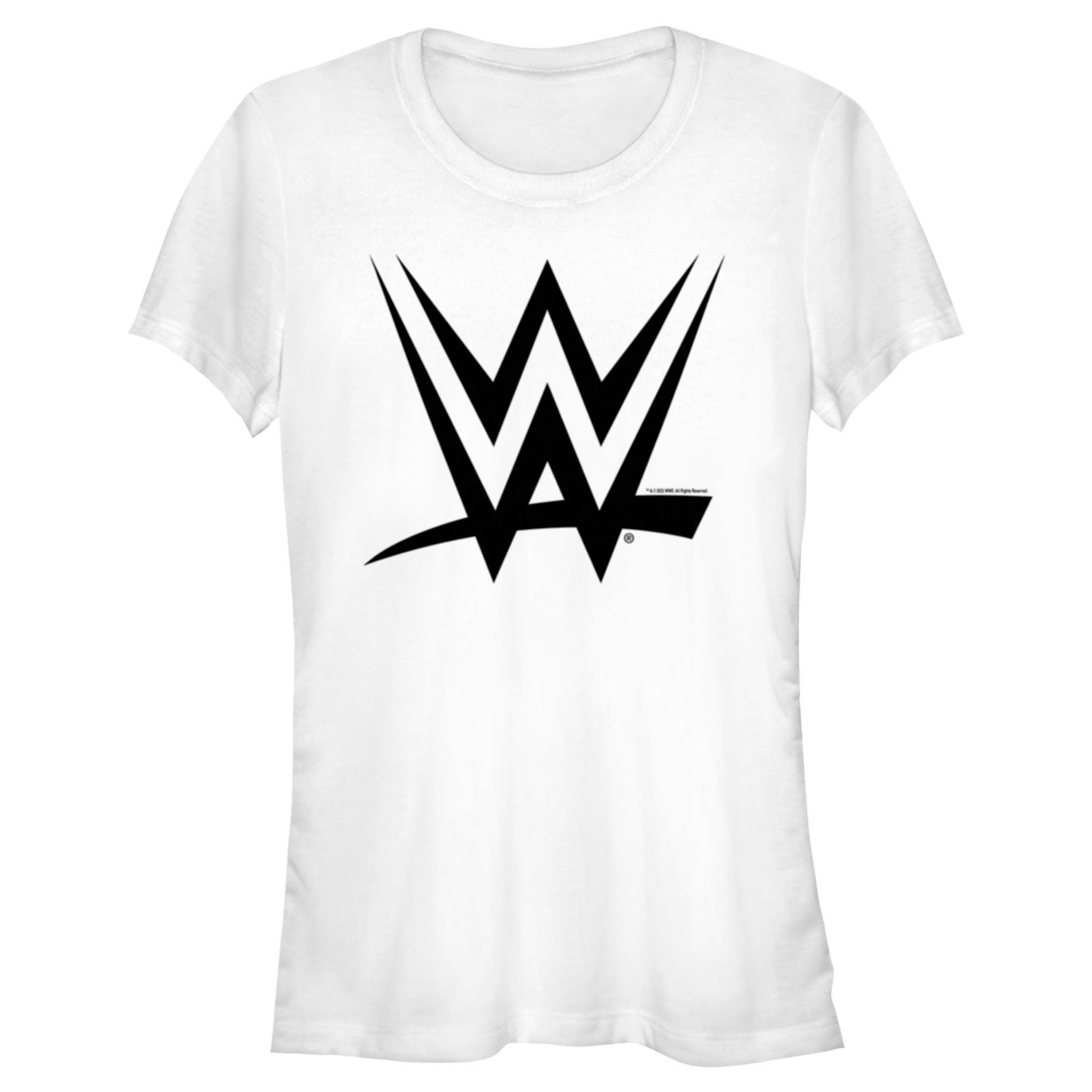 Juniors Womens WWE Black Logo  T-Shirt - White - Small