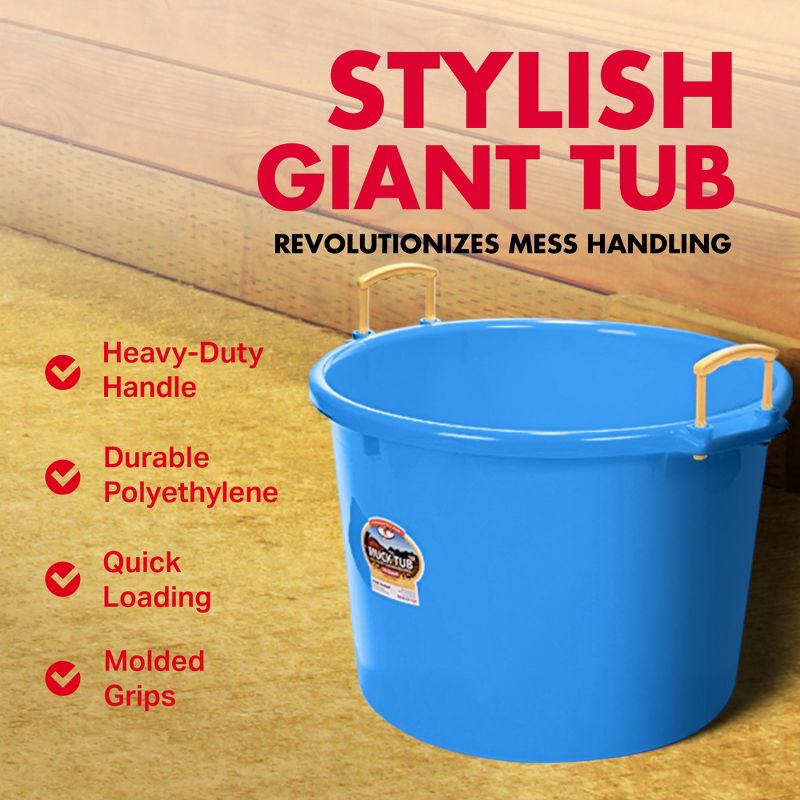 Little Giant 70 Quart Muck Tub Durable and Versatile Utility Bucket with Molded Plastic Rope Handles for Big or Small Cleanup Jobs, Berry Blue, 3 of 7