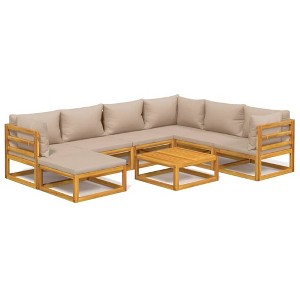 vidaXL 8 Piece Patio Lounge Set with Taupe Cushions, Solid Acacia Wood, Flexible Modular Design, Comfortable Outdoor Furniture - Easy Assembly - 1 of 4