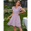 Women's Swiss Dot V Neck  Short Sleeve Ruffle Tiered A-Line Mini Dress Flowy Swing Dress - 3 of 4