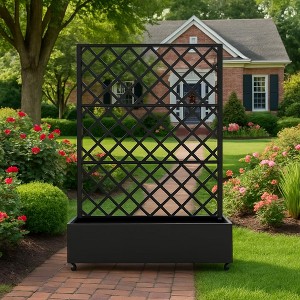 coucheta Metal Planter Box, with Diamond Lattice Trellis Planter Box, for Climbing Plants and Vines, Galvanized Raised Garden Bed on Wheels - 1 of 4