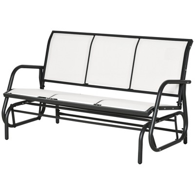 Cream White Metal Frame 3-Seater Outdoor Glider Bench
