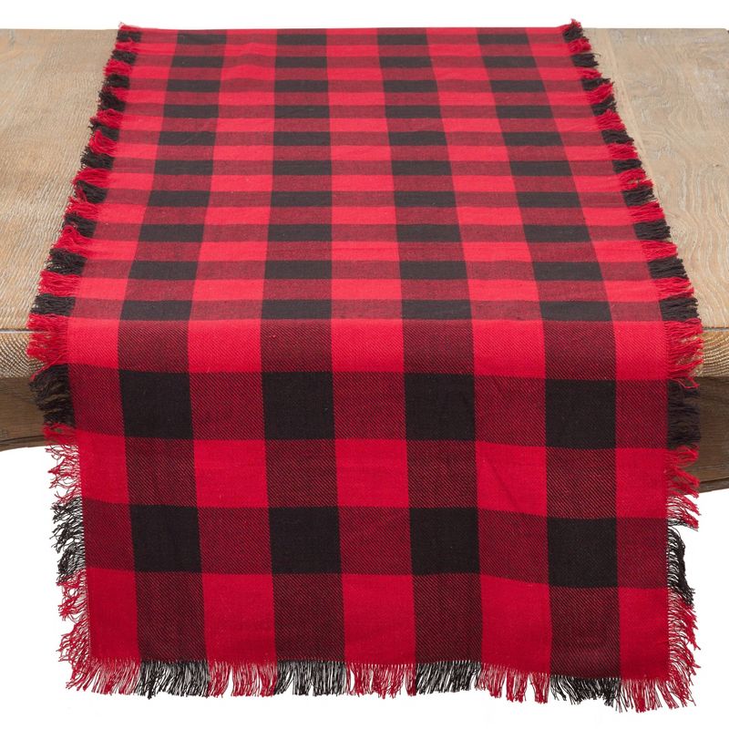 16&#34;x72&#34; Buffalo Plaid Classic Design Casual Fringed Cotton Table Runner Red - Saro Lifestyle, 3 of 4