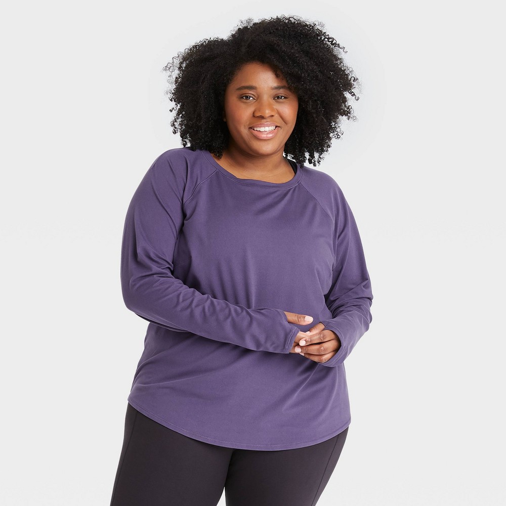 Size 4X Women's Plus Size Essential Crewneck Long Sleeve T-Shirt - All in Motion Power Purple