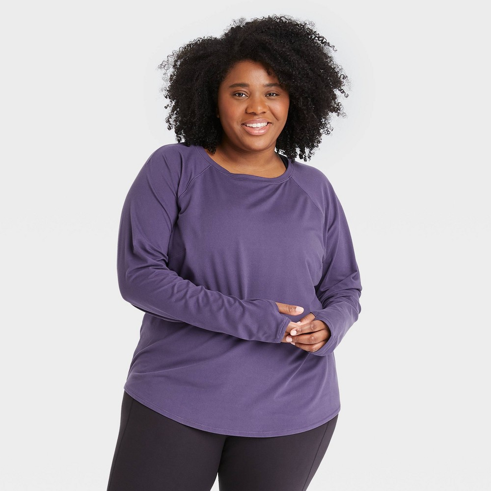 Women's Plus Size Essential Crewneck Long Sleeve T-Shirt - All in Motion  Power Purple 3X