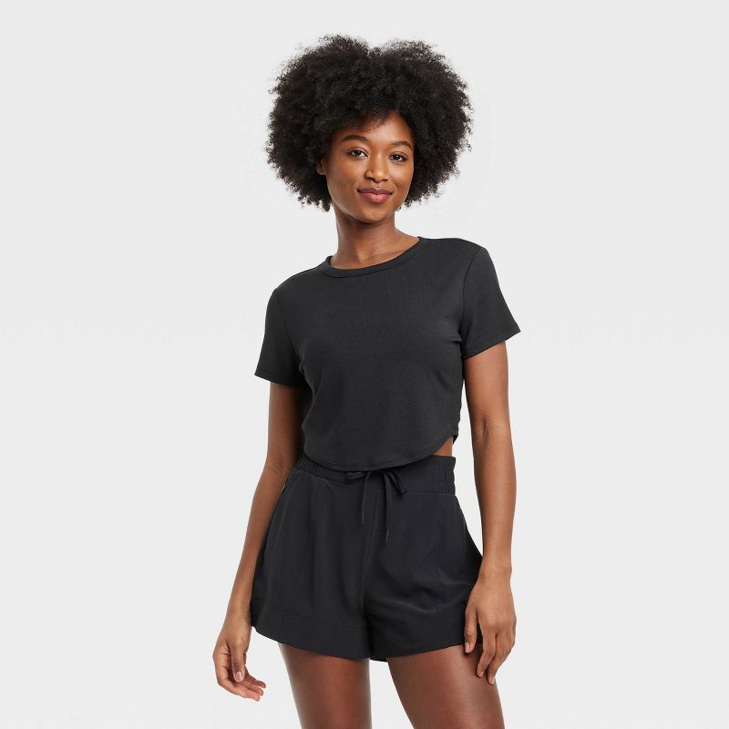 Women's Modal Rib Cropped Short Sleeve Shirt - All In Motion™, 1 of 6