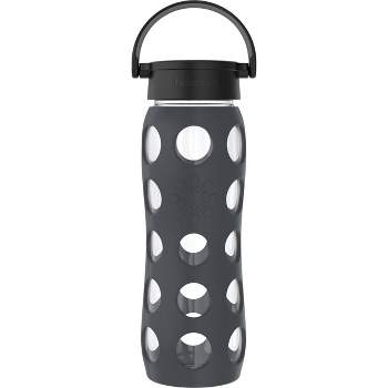 JoyJolt Glass Water Bottle with Carry Strap & Silicone Sleeve - 20 oz - Grey