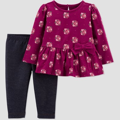Image of Baby Girls' Floral Top & Bottom Set - Just One You® made by carter's Maroon Newborn