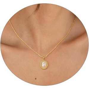 Pearl Pendant Necklace for Women, 14K Gold Plated Handmade Layered Chain - 1 of 4