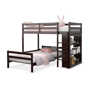 Infans Twin Over Twin Loft Bunk Bed Wood w/Bookcase Guardrail Ladder Kids Bedroom - 1 of 4