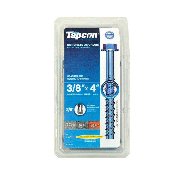 Tapcon 3/8 in. D X 4 in. L Steel Hex Head Concrete Screw Anchor 10 pk, 1 of 3
