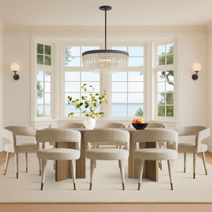 Set of 8 Chenille Upholstered Dining Chairs with Armrests, Modern Fabric Chairs with Metal Legs for Dining Room or Kitchen - Panipeachy - 1 of 4