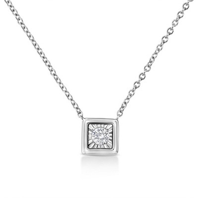 10K White Gold 1/10 Cttw Miracle Set Round-Cut Diamond Pendant Necklace