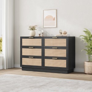 6 Drawer Rattan Dresser for Bedroom,Wood Chest of Drawers with Metal  Handle,Modern Versatile Organizer for Bedroom,Entryway, Hallway,Black :  Target