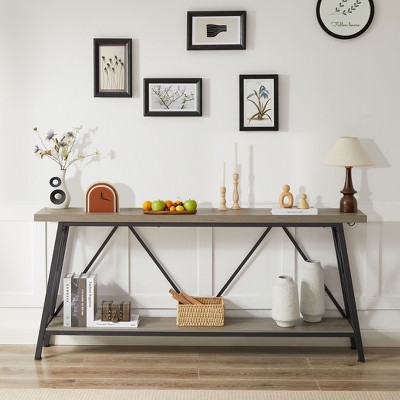 Sapphtopaz Entryway Table with 2 Tiers Storage Shelves Extra Long Console with Sturdy Metal Legs TV Stands for Living Room, Hallway, Bedroom