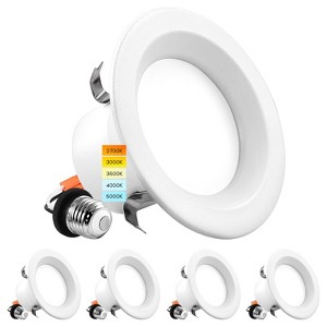 Luxrite 4 Inch LED Recessed Can Lights, 14W=75W, 5CCT 2700K-5000K, 950 Lumens, Dimmable, Wet Rated, IC Rated, Energy Star, ETL 4 Pack - 1 of 4