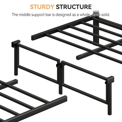 Metal Bed Frame with Rustic Vintage Wooden Headboard and Footboard