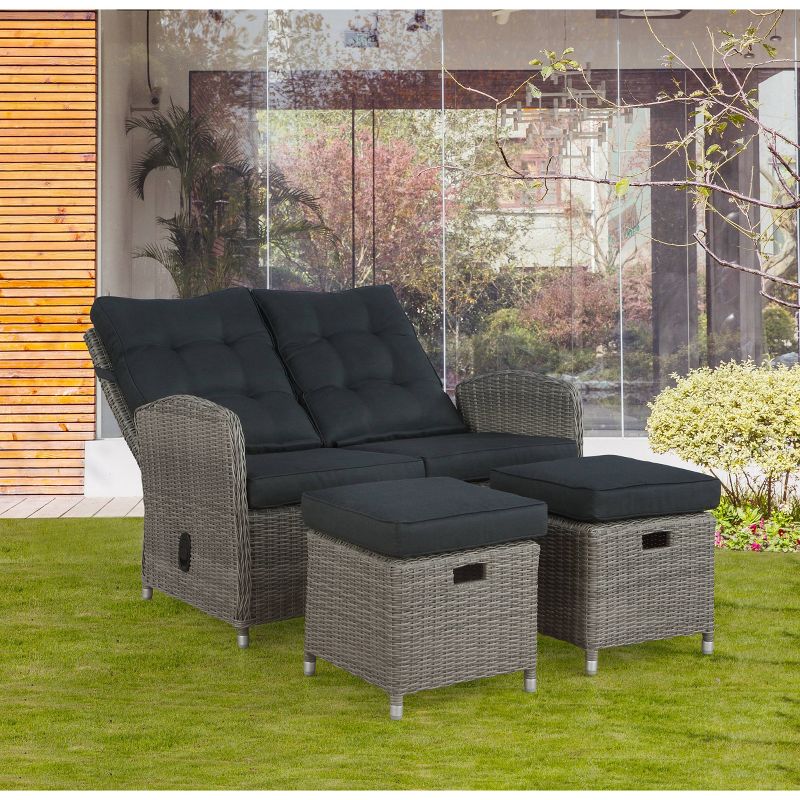 Monaco 3pc Set with 2 Seat Reclining Bench &#38; 2 Ottomans - Gray - Alaterre Furniture, 5 of 14