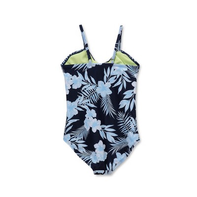 Lands' End Kids Chlorine Resistant Cutout One Piece Swimsuit - Large - Tropical Floral/Navy — фото 2