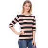 INSPIRE CHIC Women's Stripes Casual Basic Elbow Sleeves Boat Neck Slim Fit T-Shirts - 2 of 4