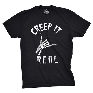 Mens Creep It Real T Shirt Funny Skeleton Halloween Shaka Tee - Crazy Dog Men's T Shirt - 1 of 4