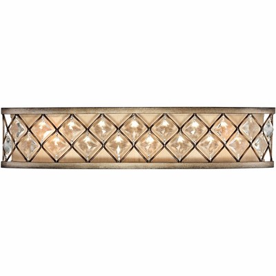 Regency Hill Wall Light Golden Bronze Hardwired 25" Wide Light Bar Fixture Jeweled Clear Crystal for Bathroom Vanity