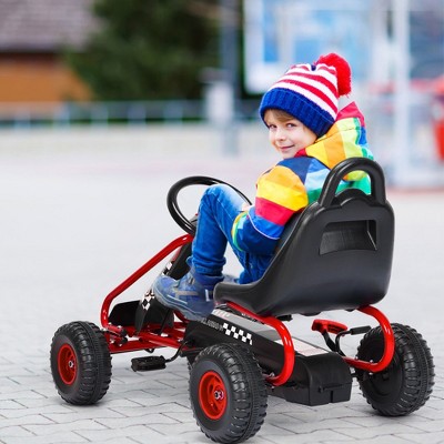 Red Pedal Powered Go Kart with Adjustable Seat and Handbrake