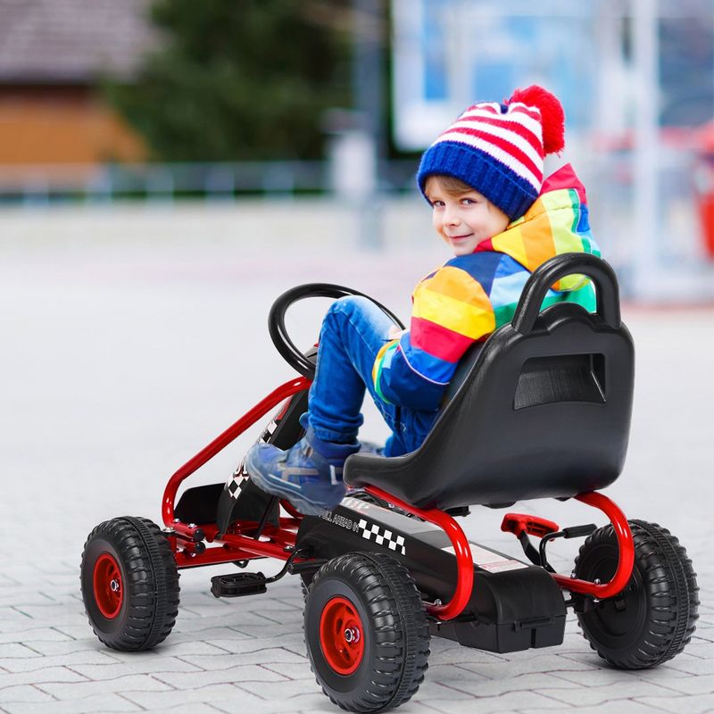 Costway Kids Pedal Go Kart 4 Wheel Ride On Toys w/ Adjustable Seat & Handbrake, 4 of 11