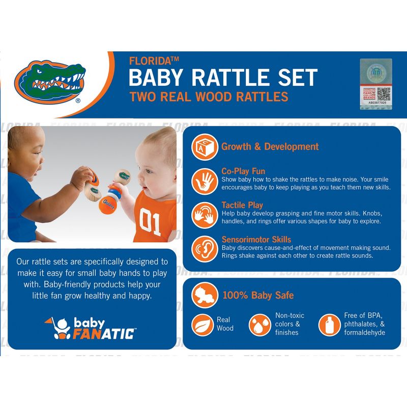 Baby Fanatic Wood Rattle 2 Pack - NCAA Florida Gators Baby Toy Set, 3 of 5