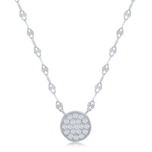 Bella Silver Sterling Silver Circle Pave CZ Mirror Chain Choker Necklace - Silver - 14+3 Inch - 1 of 2