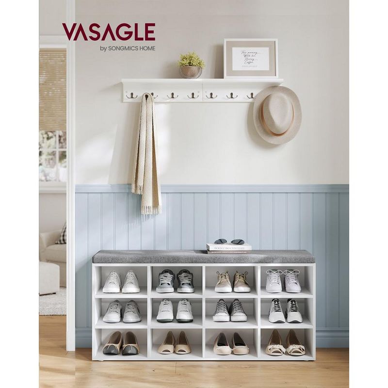 VASAGLE Shoe Bench with Cushion Storage Bench with Padded Seat 11.9 x 40.9 x 18.9 Inches White and Gray, 2 of 10