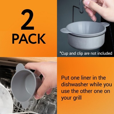 Gray Silicone Grill Grease Cup Liners with Lids, 2-Pack