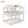 Full Over Full Wooden House Bunk Bed with Roof, Window and Ladder, Sturdy Kids' Bed Frame for Bedroom, White/Antique Gray - ModernLuxe - 3 of 4