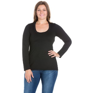 24seven Comfort Apparel Womens Solid Long Sleeve Scoop Neck Plus Size Top - 1 of 4