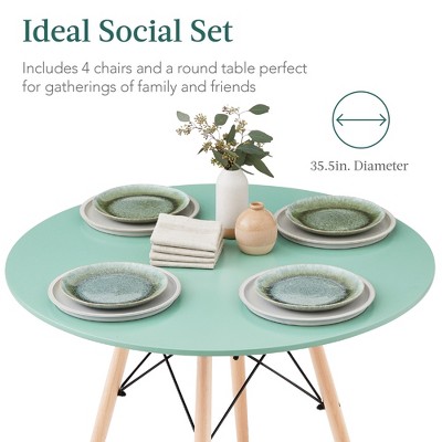 Light Green and Oak Mid-Century Modern 5-Piece Dining Set